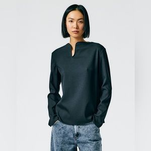 Tibi Chalky Drape Squiggly Neck Long Sleeve Top black size 2